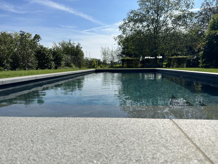 buitenzwembad, detail wateroppervlak, renovatie, boordsteen, filtratie, hydrolise, waterbehandeling tuinaanleg